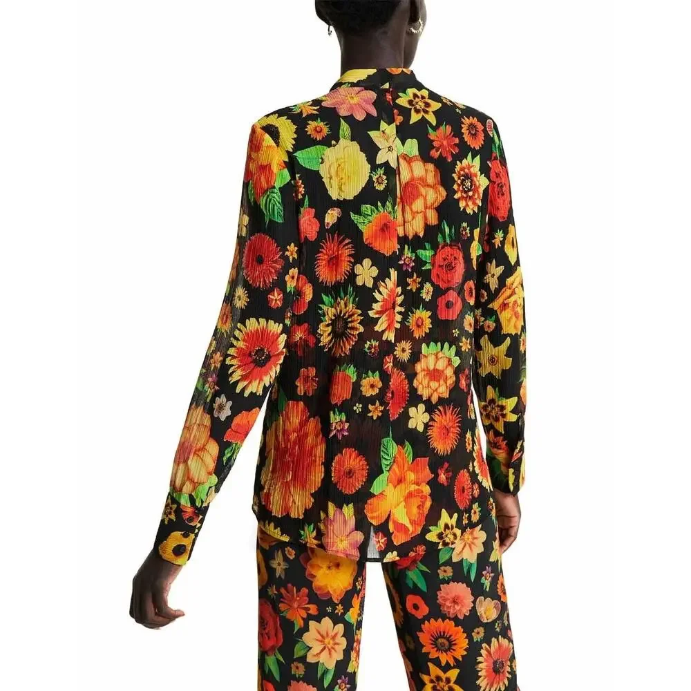 DESIGUAL NWT $145 Flowers Multicolored Cotton Silk Blend Blouse Size US S - Picture 3 of 8